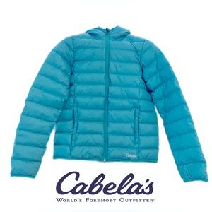 Cabela’s ~ Girls Hooded Duck Down Filled Jacket Turquoise Blue Size XL